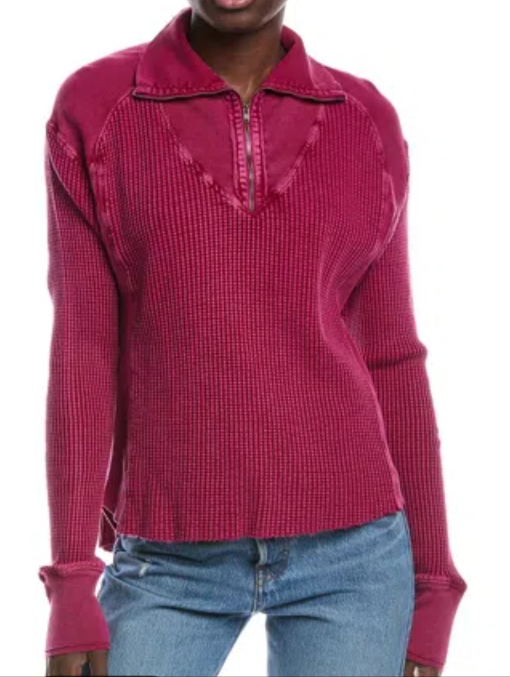 Free People NWOT Ashton Half Zip Thermal in Dream Mulberry sz MED